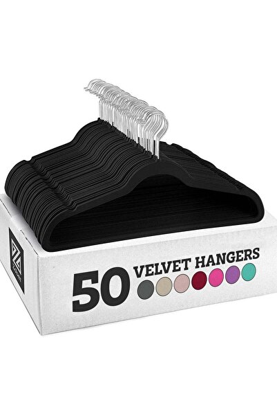 BLOOMING TIME شماعات ملابس بدلات مانعة للانزلاق، أسود/فضي - عبوة من 50 قطعة