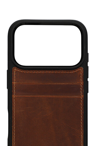 PiyasaSepeti Retro Card Holder Premium Leather Case for iPhone 17 Pro Max Ant...