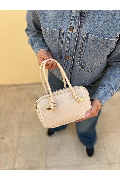 Cersei Botte Knitted Patterned Cream Mini Hand, Arm and Shoulder Bag