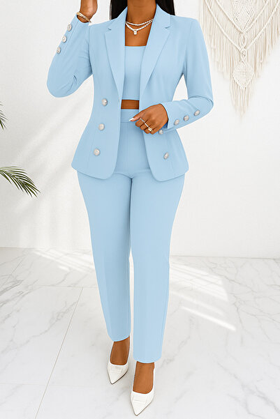Buticul Blue Complete 3 Piece Premium Outfit Top, Jacket and Pants