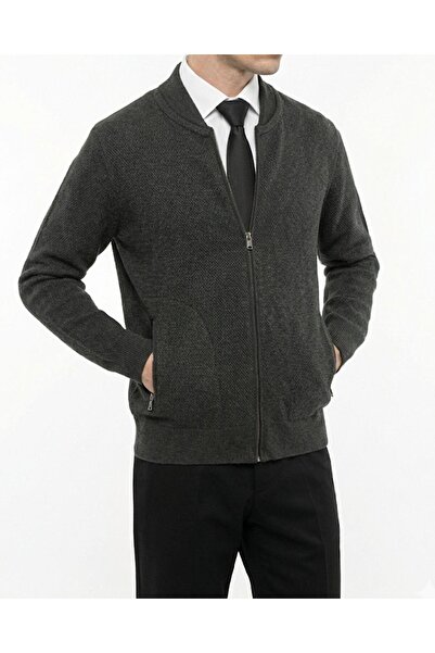 TerziAdemAltun Italian Style Men's Zipper Cardigan Anthracite T13147