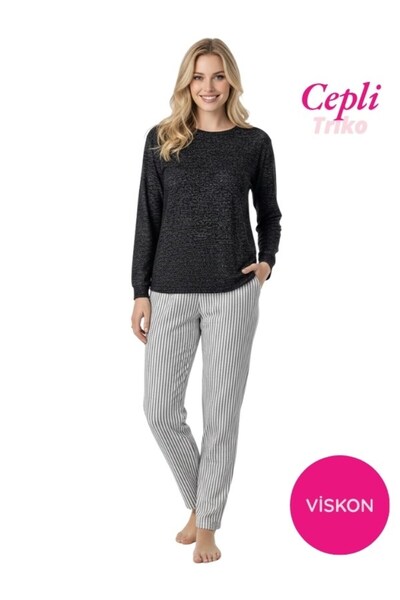 bie's Women's Viscose Transitional Long Sleeve Pajama Set with Pockets-Top Thin Knitwear Bottom Sleepwear Slim Fit Jacquard Fabric