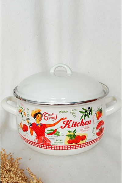 EBRULİEMAYE Kitchen Enamel Pot 5-Liter 24 cm Diameter Milk Yogurt Soup Pot