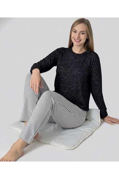 bie's Women's Viscose Transitional Long Sleeve Pajama Set with Pockets-Top Thin Knitwear Bottom Sleepwear Slim Fit Jacquard Fabric