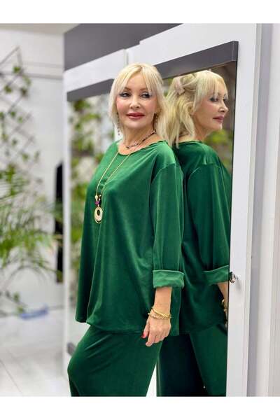 Punta Otantik Yg2404 Basic Italian Velvet Suit with Necklace Emerald