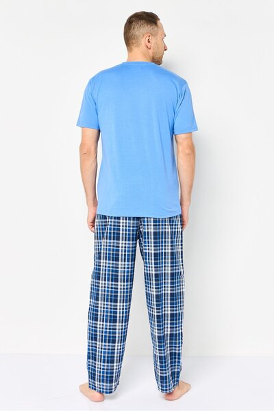 Algspar Men 2 Pieces Checkered Top And Pants Nightwear Set, Multicolor