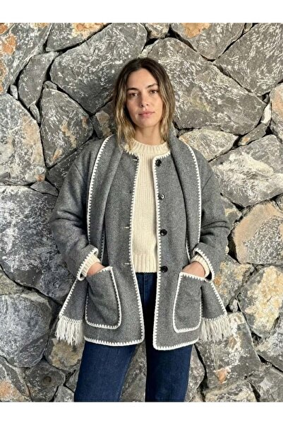 Punta Otantik سترة كارديجان رقيقة مطرزة من أوييا NC27786 باللون الرمادي