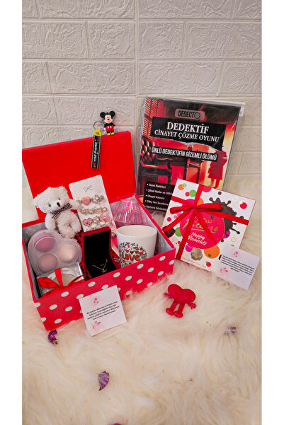 Laydy Collection Kırmızı Hediye Seti& Bolçi Aşk Çikolata & Dedektif Oyunlu /Y...