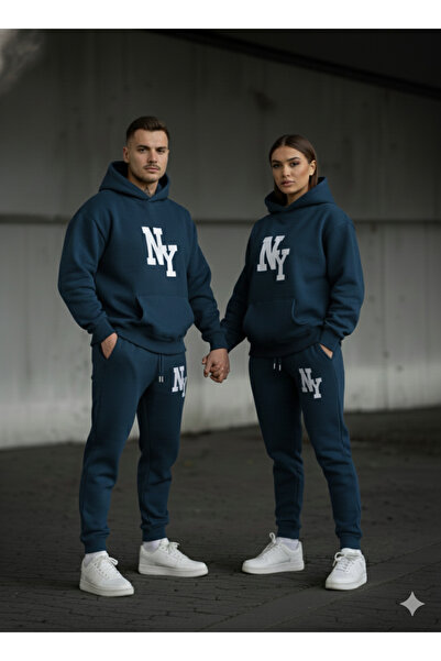 NİCE 3 İplik Winter Ny B Printed Bottom and Top Set Couple Combination – Unisex Tracksuit Set
