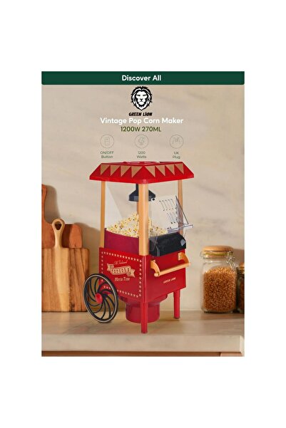 Green Lion Vintage Popcorn Maker 1200W with 270ml Capacity & High-Temperature Resistant PC Body