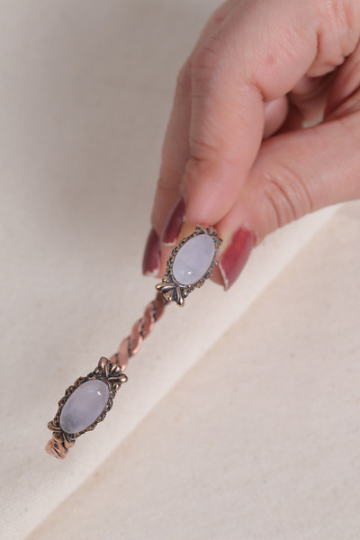 Süspüs Accessories Pink Quartz Stone Braided Model Copper Bracelet