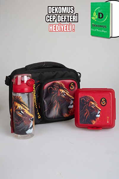 Galatasaray New Season Licensed Leon 3-Section Lunch Box with a Gift of a Dekomus Pocket Notebook, 500 m