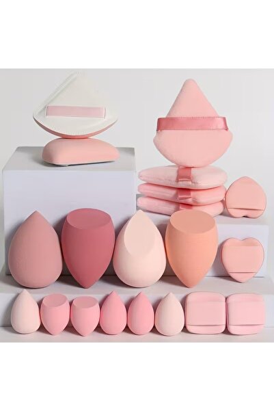 FESECRAFT 20 Parça Set, 2 Aromalı Puff, 4 Toz Fırçası, 4 Makyaj Süngeri, 6 Mini Makyaj Süngeri, 4 Mini Puff