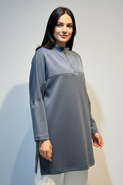 Lale Butik Front Zipper Detail Tunic 10611 Anthracite