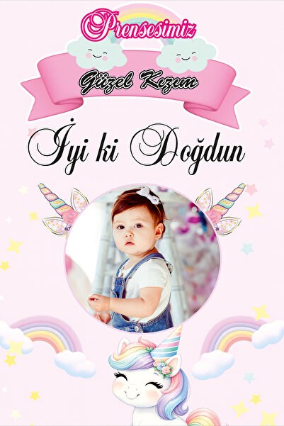 Gmt Ambalaj Unicorn Resimli Temalı Doğum Günü Temalı Kişiye Özel Isimli 70x10...