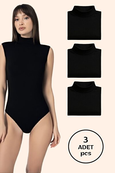 Altınay Women's Cotton Half Turtleneck Zero Sleeve Snap Fastener Bodysuit (3 Pieces)