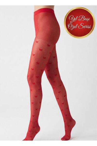 DÜVEN New Year's Special Red Patterned Pantyhose - New Year