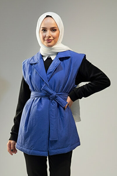 Lale Butik Quilted Belt Detail Vest 51258 Indigo