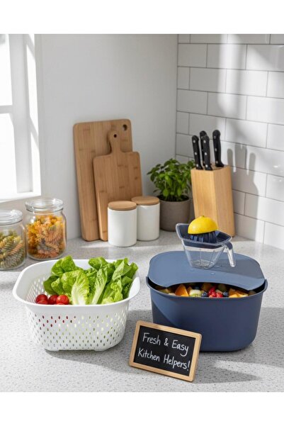 Buğra Home طقم 4 قطع متعدد الأغراض: وعاء ليمون، وعاء قياس، لوح تقطيع، مصفاة، ...