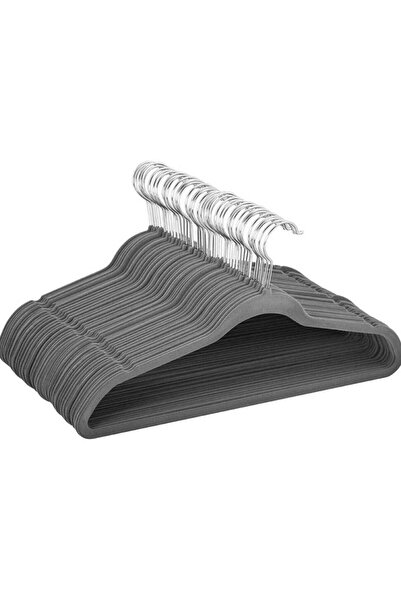 BLOOMING TIME 100-Piece Non-Slip Velvet Cloth Hanger Set Grey