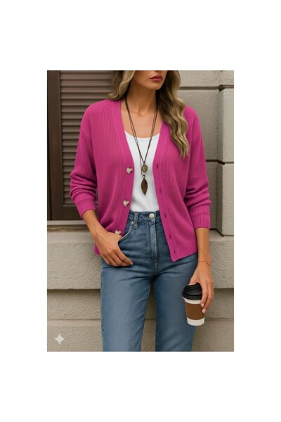 vuvutasarım New Season Long Sleeve Button Detailed Women's Knitwear Cardigan Js2008