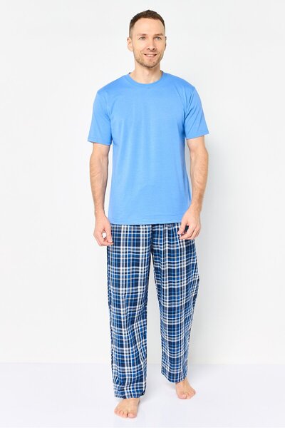 Algspar Men 2 Pieces Checkered Top And Pants Nightwear Set, Multicolor