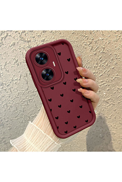 ucuc Realme C55 Uyumlu Silikon Malzeme Darbeye Dayanıklı Basit Bordo Renkli K...