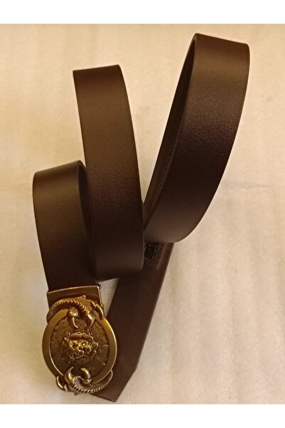 Butik Tülin Unisex Authentic Genuine Cowhide Leather Brown Copper Lion Head C...