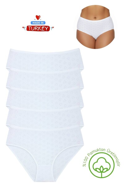 Newlilla 5-Pack 100% Cotton Heart Patterned Bato Panties - High Waist & Comfortable Fit Everyday Underwear