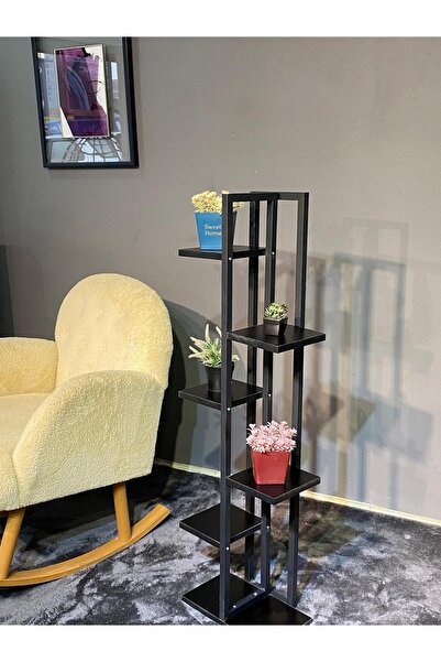 Aylive Mobilya Çiçeklik-Çiçeklik 6 Bölmeli Raf Siyah -Bibloluk- Alternatif Ür...