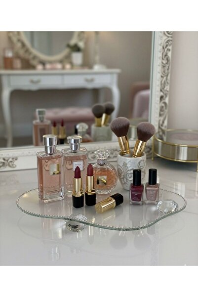 Mirsa Global Decorative Glass Organizer Bathroom Coffee Table Top Makeup Organizer Tray Crystal - Diamond Round Model Ball