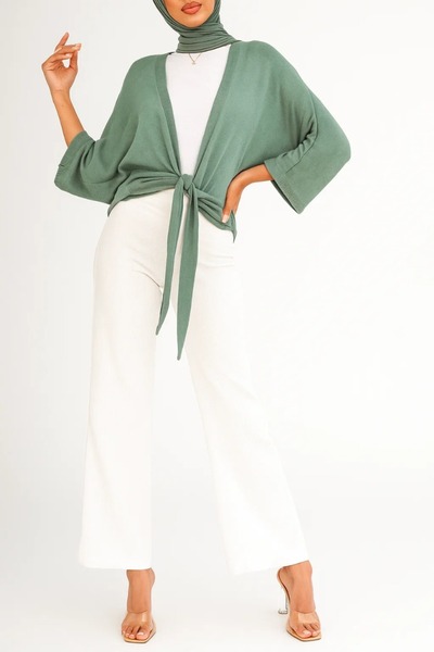 MayaCloset كارديجان نسائي محبوك باللون الأخضر الزيتوني