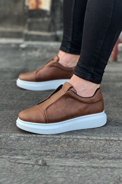 Mhoda Shoes حذاء رياضي رجالي كاجوال بدون أربطة من الجلد طراز RLX023 CBT - أسمر