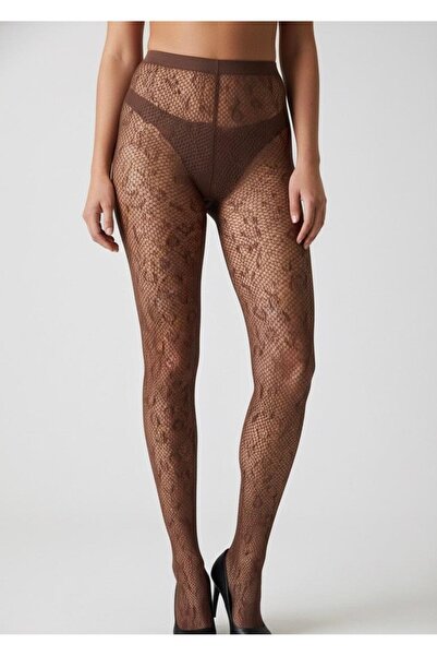 DÜVEN Leopard Patterned Brown Color Fishnet Pantyhose