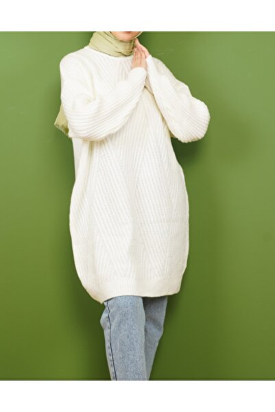 Vaniza Embossed Asymmetrical Striped Knitwear Tunic Sweater