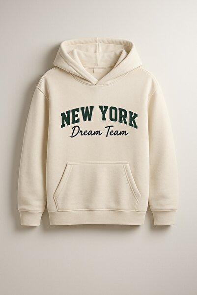 MARKATEM Hooded Kangaroo Pocket 3-Thread Cotton Front Printed I Newyork Sweatshirt