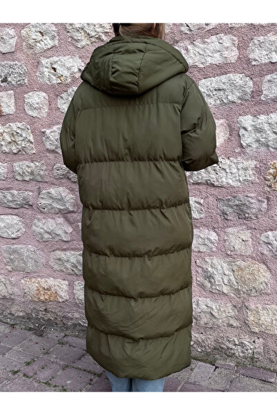 PELTEX Khaki Midi Length Hooded Puffer Jacket