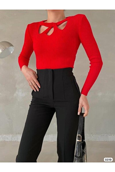 Modafeminen Tricotaj PuloverTR0319 ROȘU