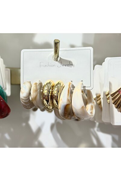 FASHION ÇOKLU HALKA KÜPE SETİ KREM GOLD