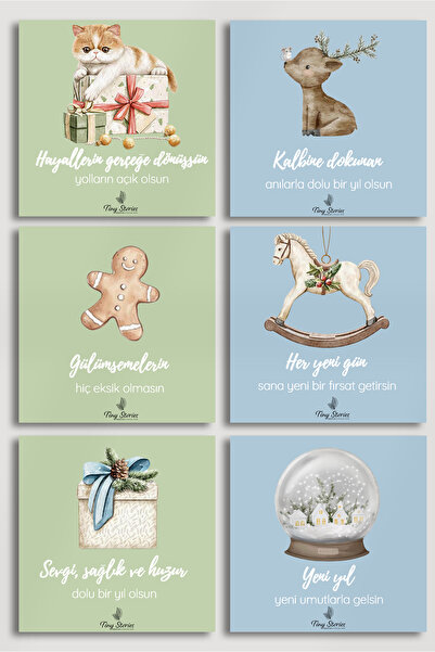 tinystoriestr 6'lı Yılbaşı Motto Kartı Seti/ Kartpostal