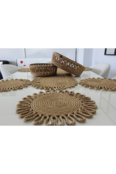 fa collection desing Runner din iută naturală, cu model, răchită, americană, pentru masă, pentru măsuță de cafea, Supla