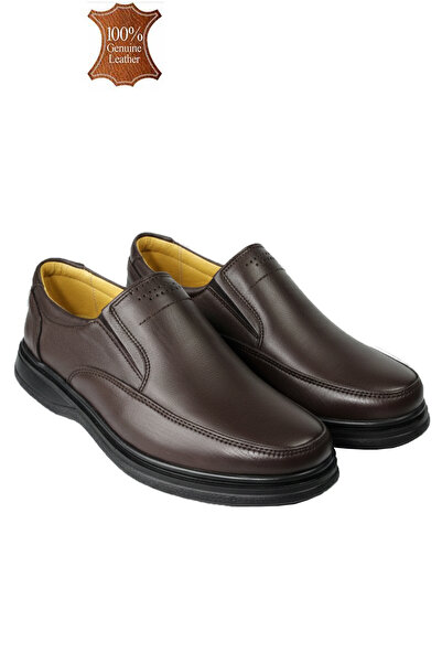 Wallerjon Men's Genuine Leather Wide Fit Comfortable Orthopedic Laceless Flexible Elastic Dad Shoes