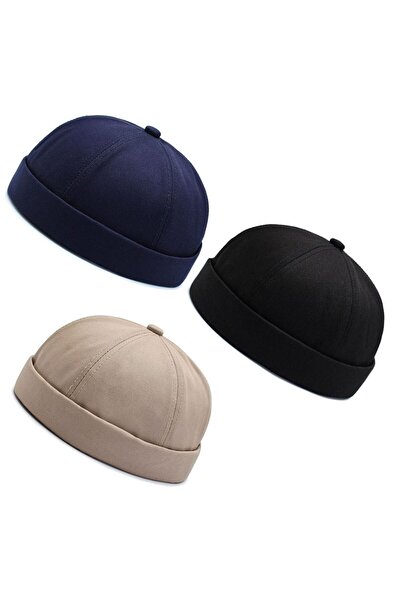 Rupen Kraft Set of 3 100% Cotton Cap Adjustable Docker Hat Summer Skullcap Hat Retro Hat Skullcap Hat