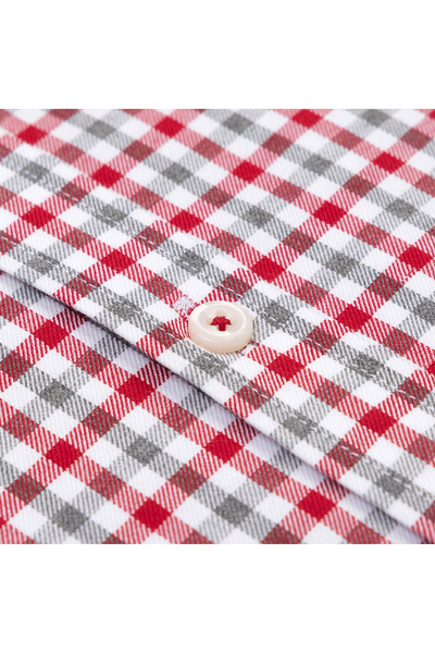 Germirli Testa 802 Flannel Red Melange Buttoned Collar Tailor Fit Cotton Shirt