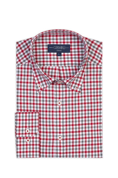 Germirli Testa 802 Flannel Red Melange Buttoned Collar Tailor Fit Cotton Shirt