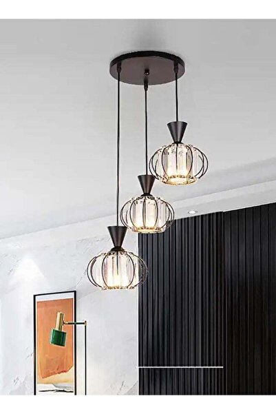 best power ثريا حديثة ثلاثية الإضاءة - مصابيح معلقة على شكل قفص معدني أسود لغرفة الطعام والمطبخ