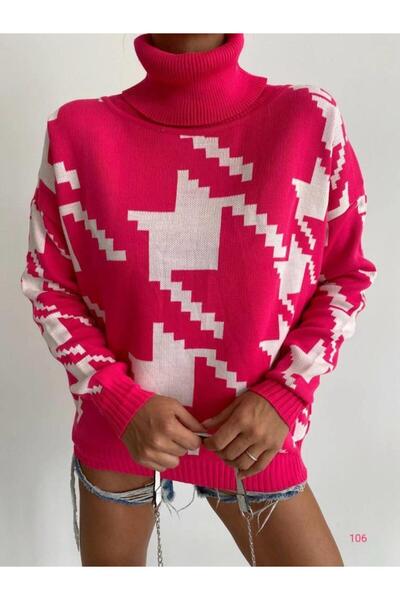 Modafeminen Knitwear Sweatertr0106 Fuchia