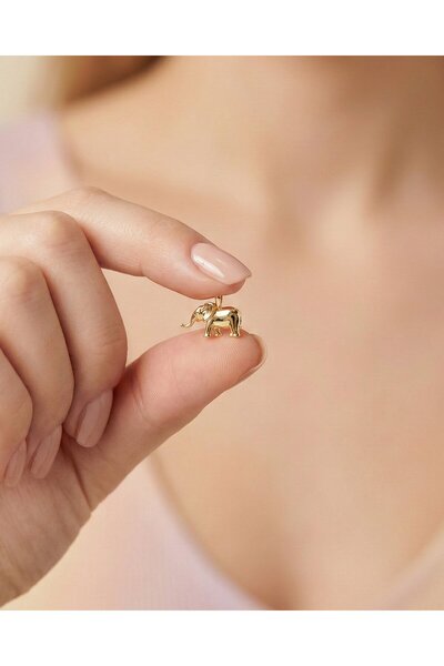 İNDİGO TAKI Üç Boyutlu Sade Minik Fil 14 Ayar Altın Kolye Ucu