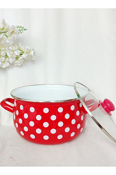 EBRULİEMAYE Polka Dot Enamel Pot 5-Liter 24 cm Diameter Milk Yogurt Soup Pot