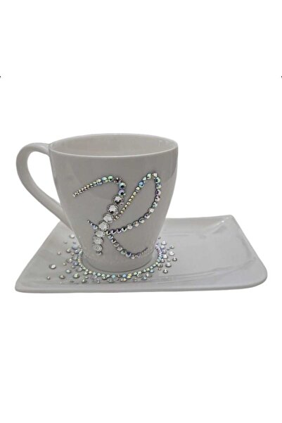 by Alexandra Vacarusi White cup and saucer set, 36cl, decorated with crystals, Personalized gift, byAlexandra Vacarusi